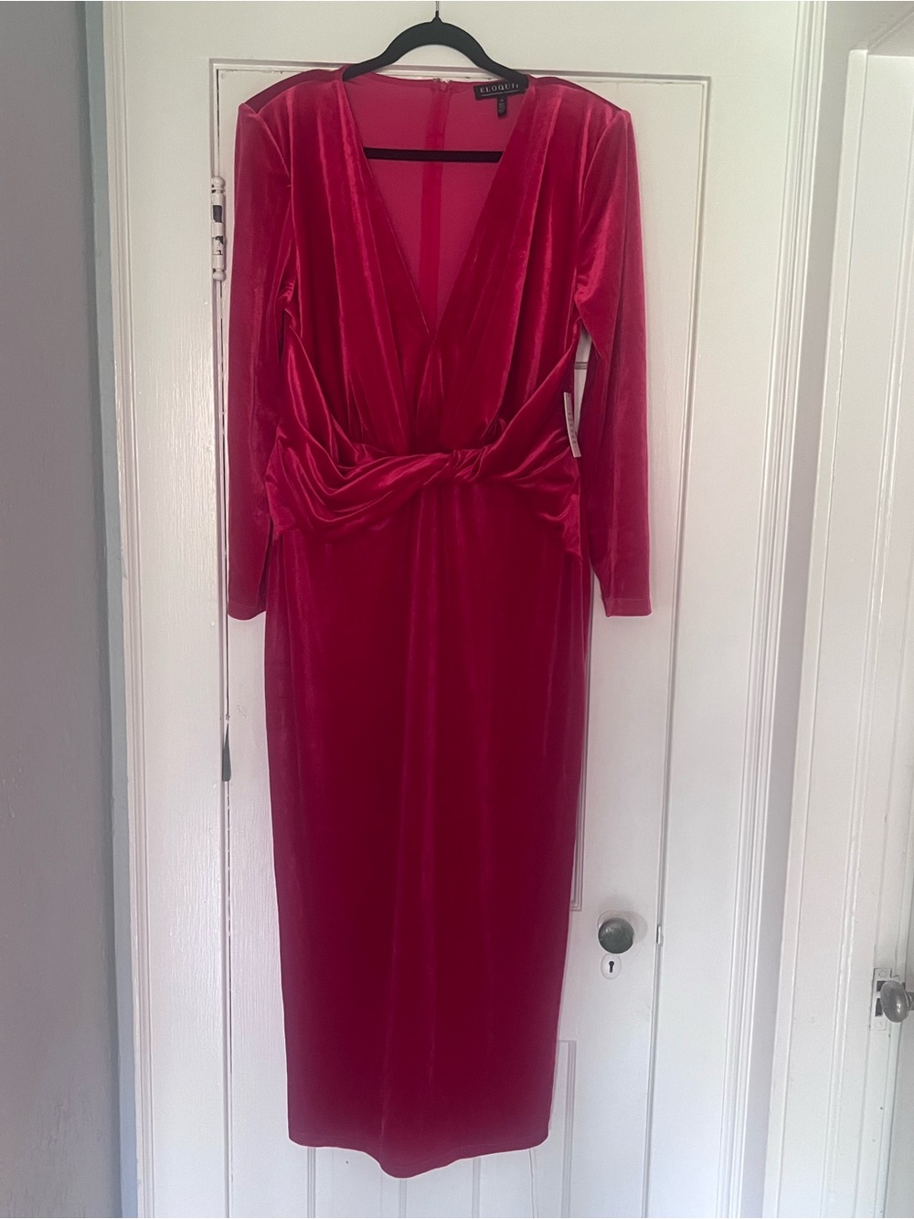 ELOQUII Hot Pink Velvet Maxi Dress Size 18 NWT Long Sleeve
